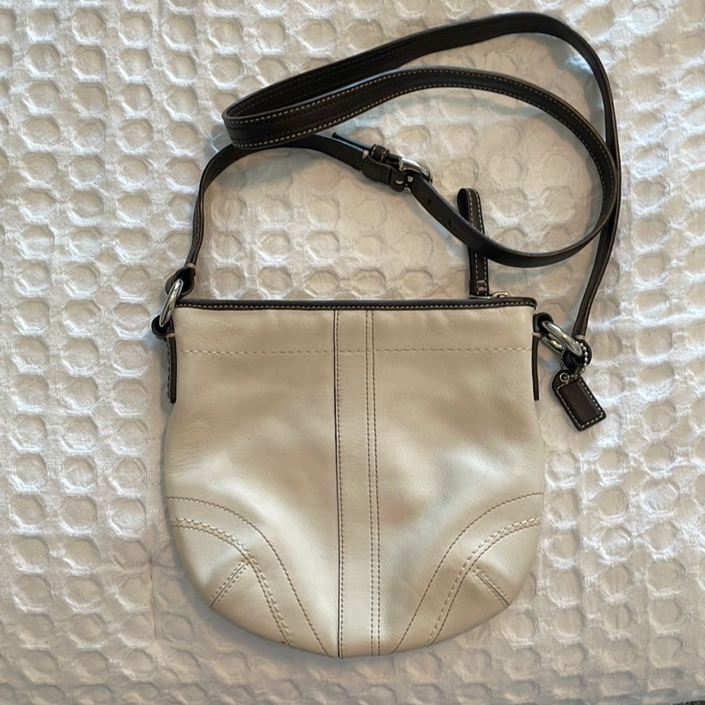 COACH White + Brown Leather Cross Body Purse